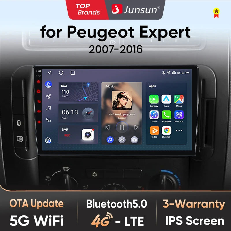 Autoradio  Peugeot Expert (2007-2016) - 4G LTE, CarPlay Sans Fil et Android Auto, Navigation GPS, Bluetooth, DSP, Radio FM RDS