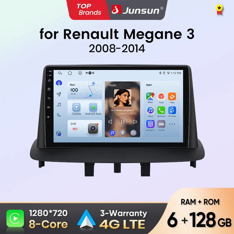 Autoradio Carplay Androidauto pour Renault Mégane 3 / Fluence / Samsung SM3 (2008–2014)
