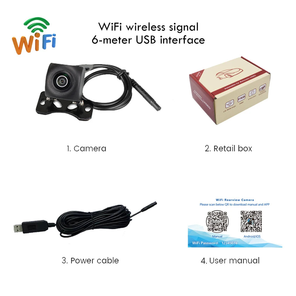 Caméra de Recul Sans Fil 1080P pour Voiture – Vision Nocturne HD, Grand Angle 170°, WiFi Compatible iPhone & Android, Alimentation 12V/24V