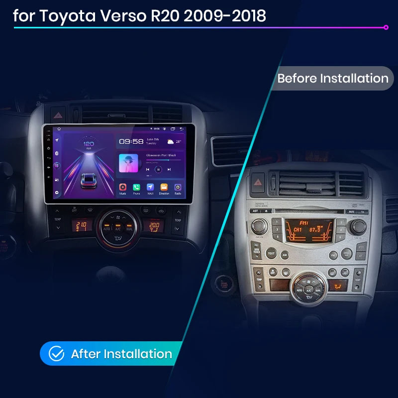 Autoradio CarPlay & Android Auto pour Toyota Verso R20 (2009-2018) Système Multimédia Intelligent avec GPS Intégré