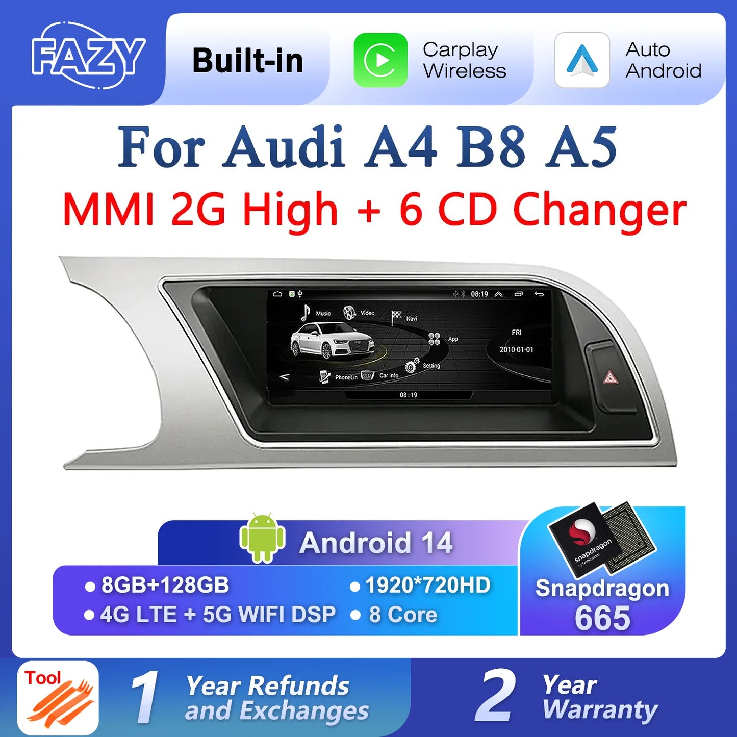 Autoradio CarPlay pour Audi A4 B8 / A5 (2008 à 2010) – Système MMI 2G High - Compatible audi CD changer