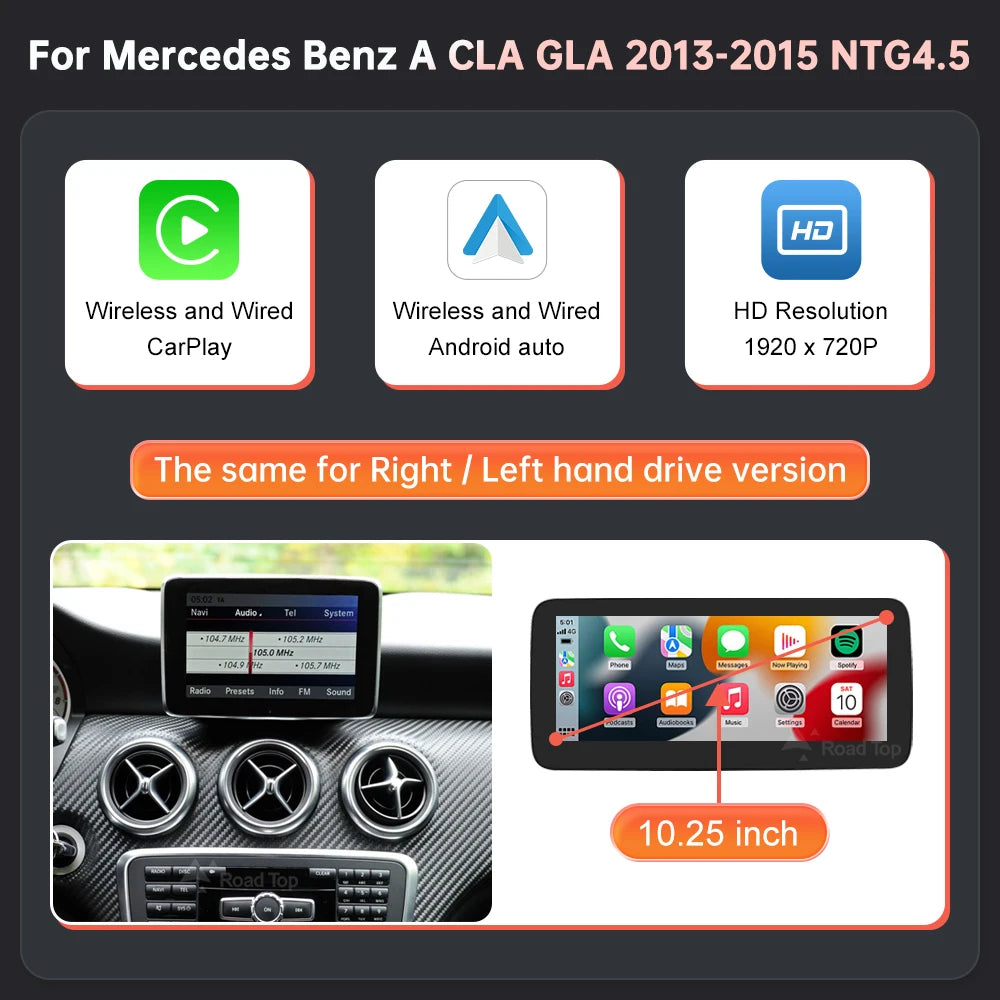 Autoradio écran Multimédia 1920x720 pour Mercedes-Benz Classe A, B, CLA, GLA (2013-2015) – NTG4.5, Écran Tactile, CarPlay & Android Auto Sans Fil