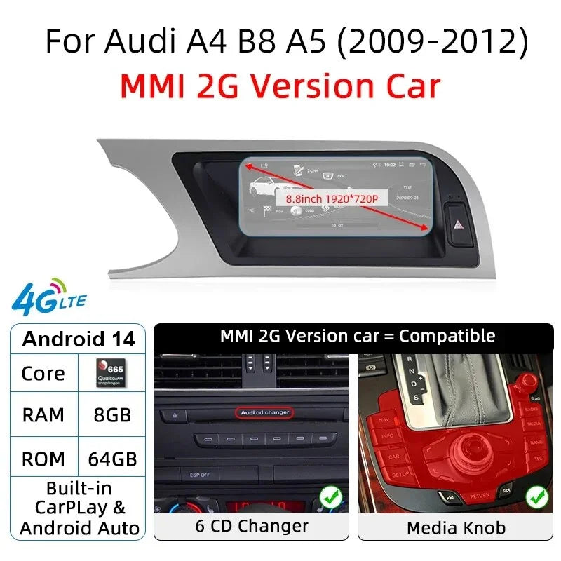 Autoradio CarPlay pour Audi A4 B8 / A5 (2008 à 2010) – Système MMI 2G High - Compatible audi CD changer