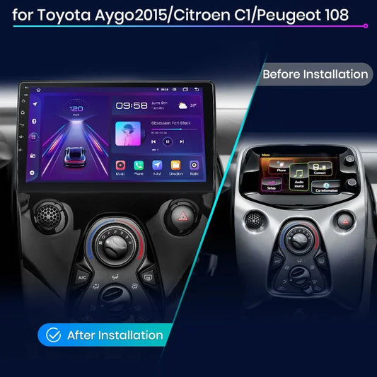 Autoradio Android 13 avec CarPlay Sans Fil pour Peugeot 108