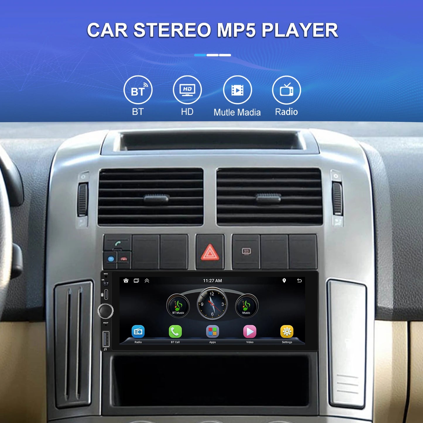 CarPlay Autoradio Android 1Din 6.86" GPS Navigation Player avec Android Auto, FM, WiFi, USB et Caméra de Recul