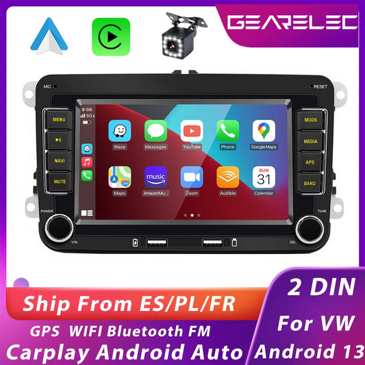 Autoradio 2 DIN Android 13 – Lecteur multimédia GPS avec Wi-Fi et CarPlay pour Volkswagen, Skoda Octavia, Golf 5/6, Touran, Passat, Polo, Jetta