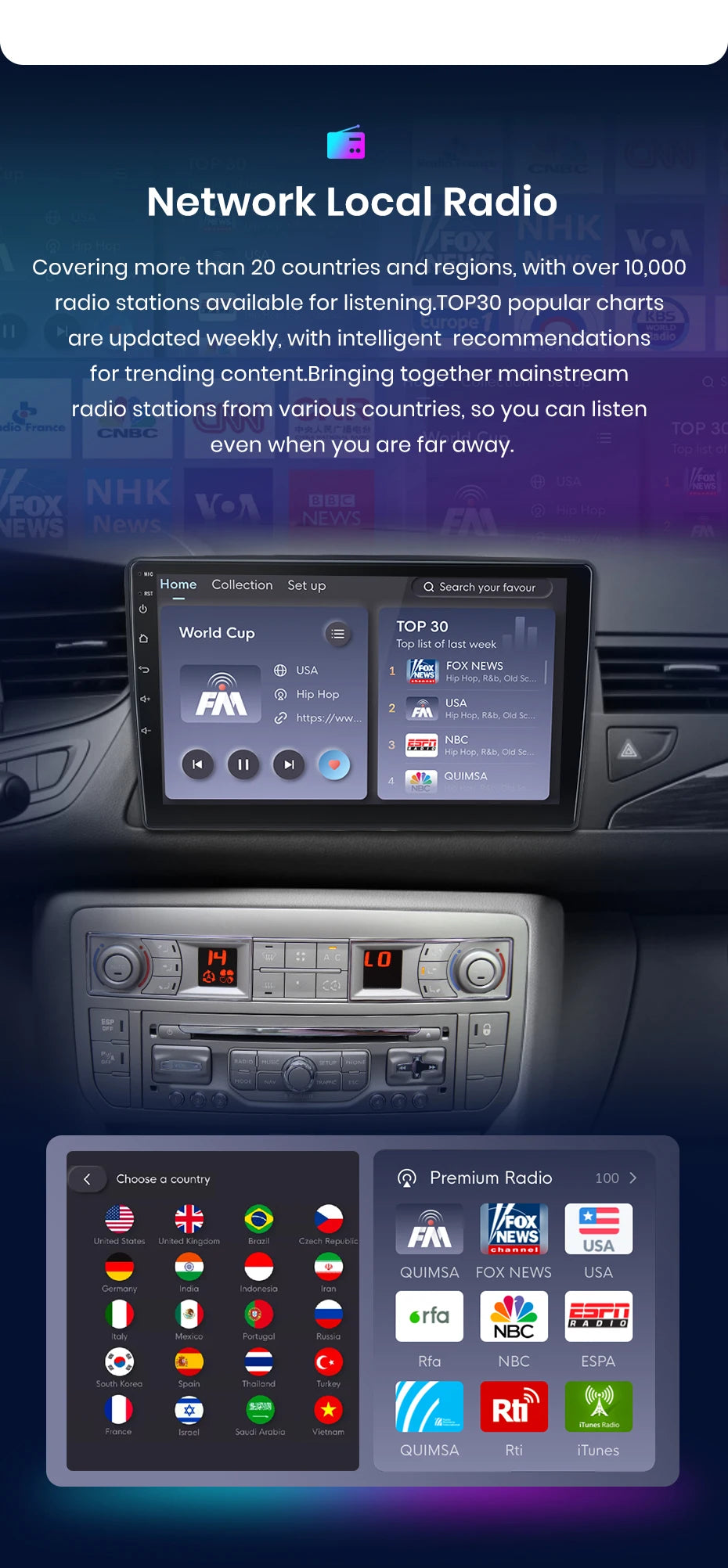 Autoradio sans fil avec CarPlay et Android Auto Citroën C5 (2008-2017), doté de RDS, 4G, Wi-Fi, GPS, double DIN et Bluetooth.