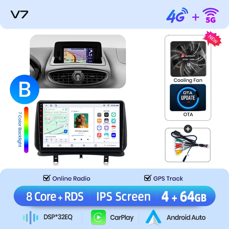 Autoradio CarPlay / Android Auto pour Renault Clio 3 (2005–2014)