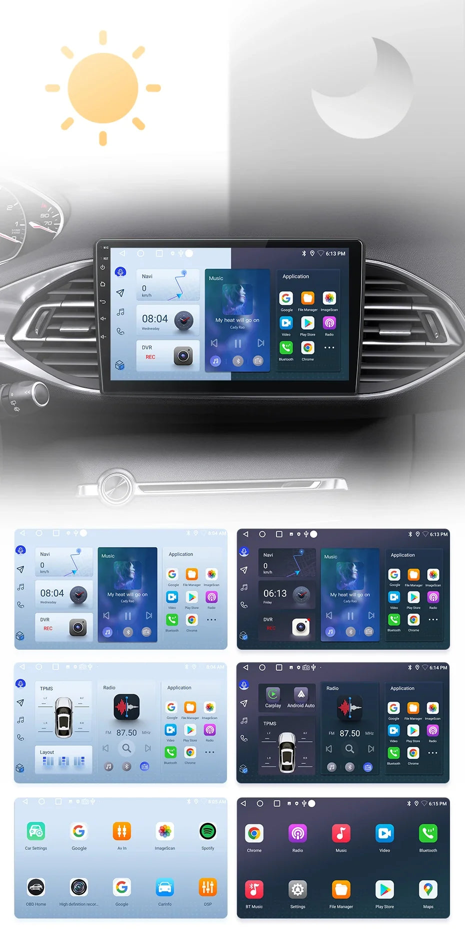 Autoradio CarPlay & Android Auto  9" Android 13 Pour Peugeot 308/308S (2013–2017) | AI Voice | Wireless | GPS | 4G | Double DIN