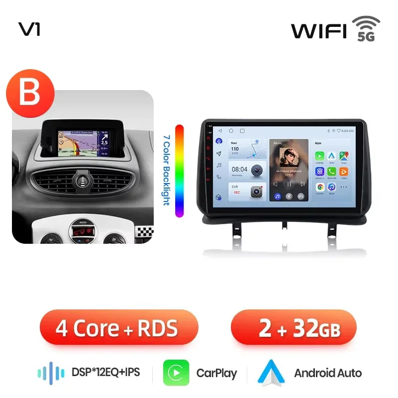 Autoradio CarPlay / Android Auto pour Renault Clio 3 (2005–2014)