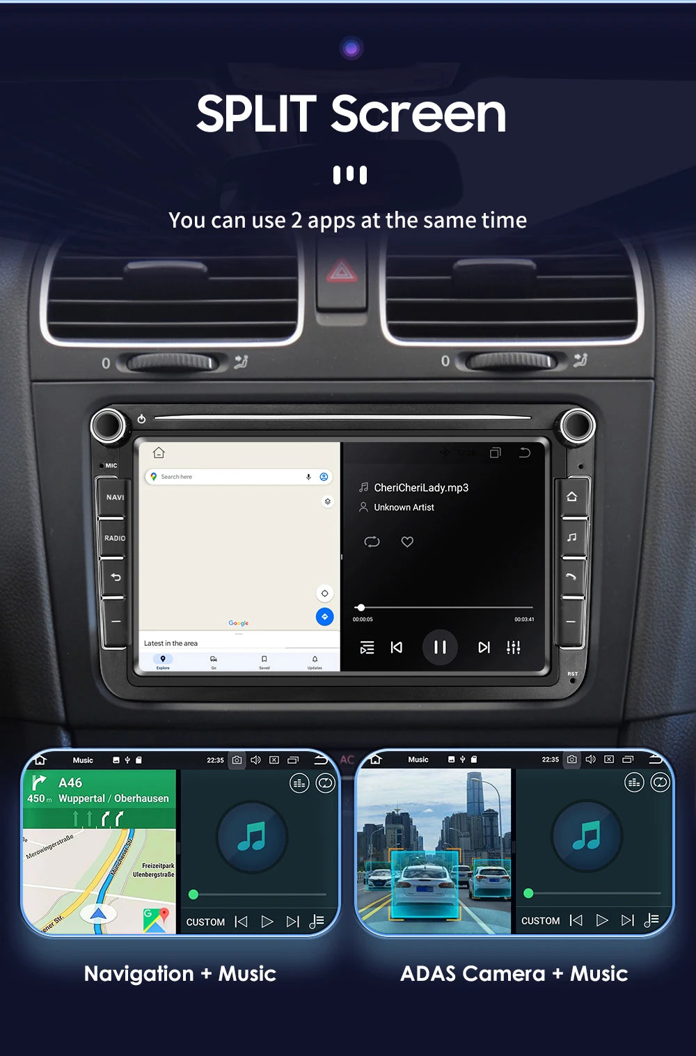 Autoradio Android avec CarPlay et GPS pour VW Caddy, Polo 5, Golf 5/6 Plus, Passat B6, Jetta, Tiguan, Touran, Sharan, Scirocco, Eos et Seat.