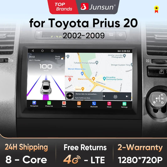 Autoradio multimédia Android 13 Junsun avec processeur Qualcomm 8 cœurs, compatible Toyota Prius 20 (2002 à 2009) – CarPlay sans fil, stéréo intelligente et connectée