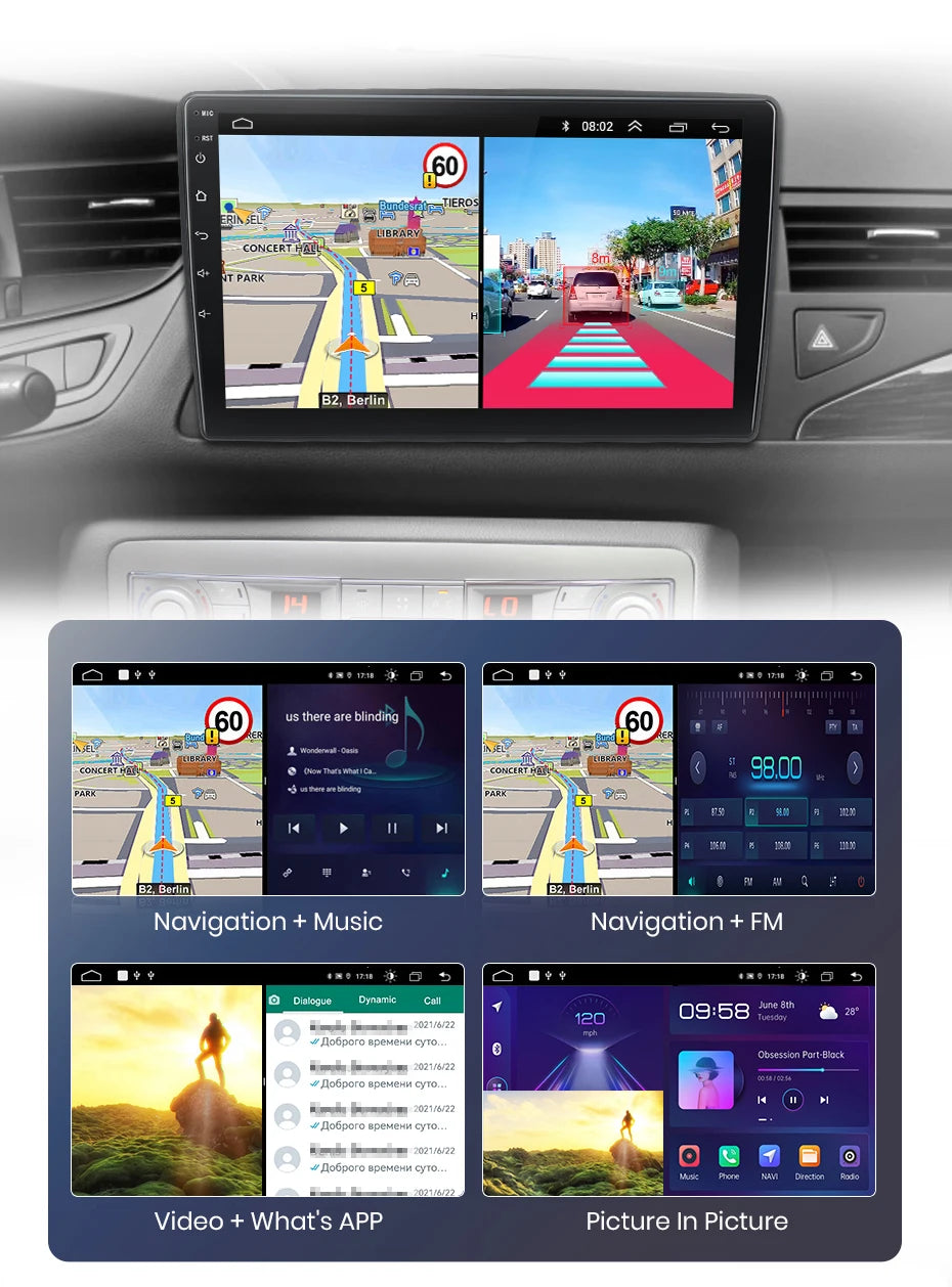 Autoradio sans fil avec CarPlay et Android Auto Citroën C5 (2008-2017), doté de RDS, 4G, Wi-Fi, GPS, double DIN et Bluetooth.