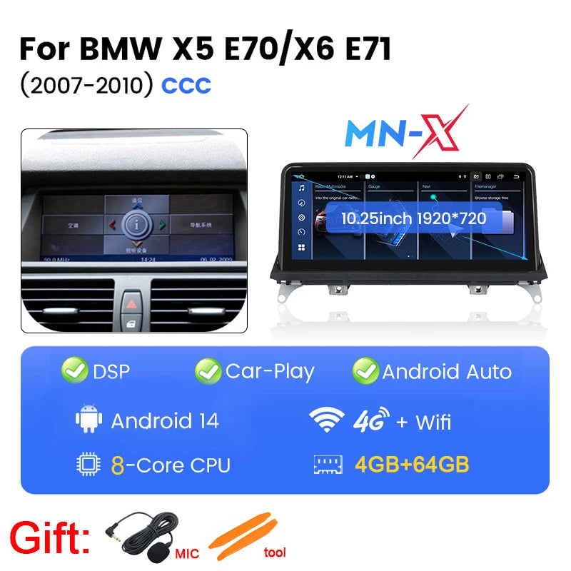 Autoradio Carlay et Android Auto pour BMW X5 E70 / X6 E71 (2007‑2012)