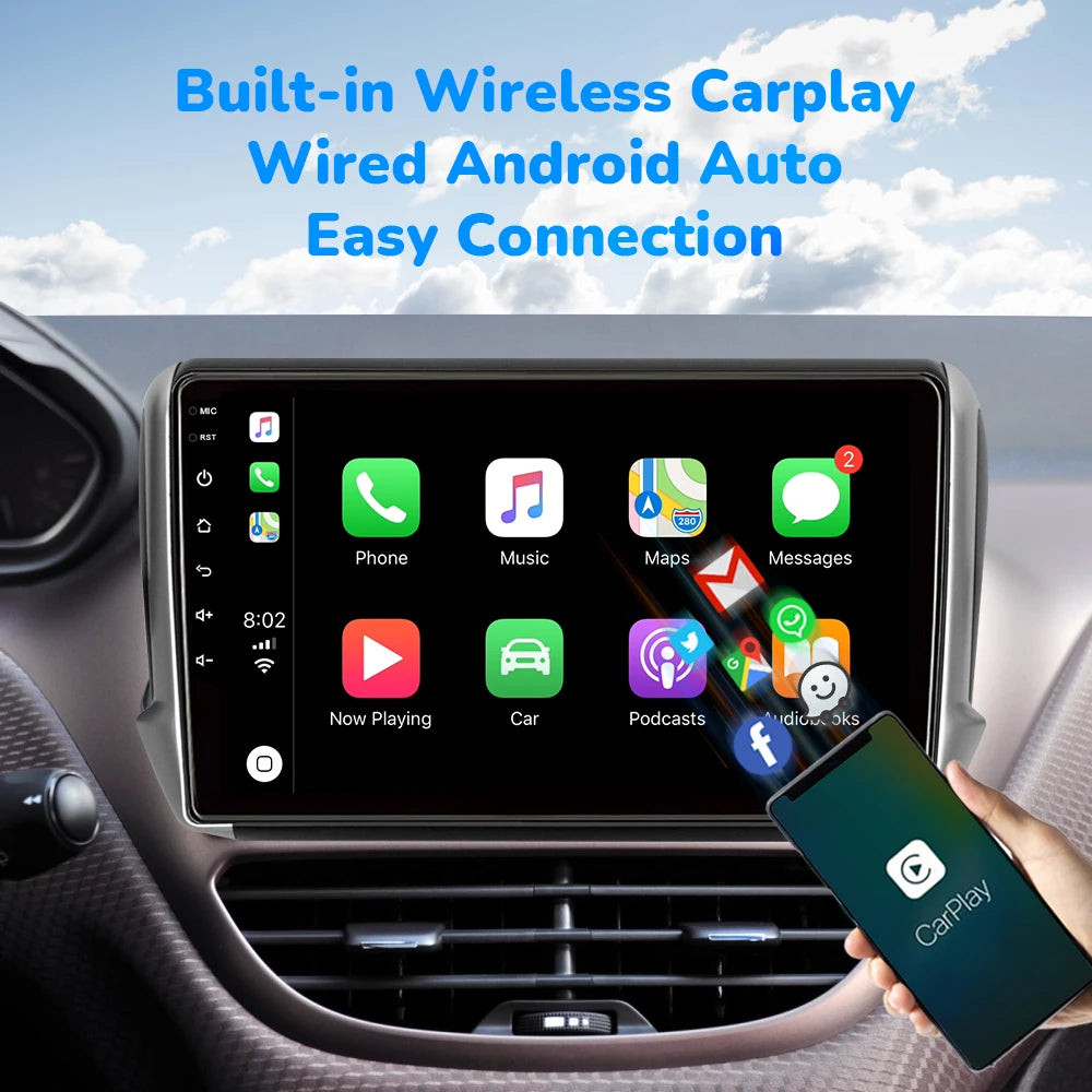 Autoradio Multimédia CarPlay Sans Fil - Peugeot 2008 / 208 (2012 à 2018) – GPS, WiFi, 4G, DSP