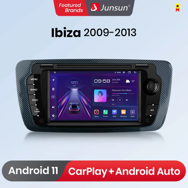 Autoradio écran avec CarPlay sans fil, Android Auto et GPS pour Seat Ibiza 6J (2009-2013) – Système multimédia intelligent pour voiture.