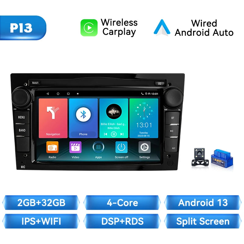 Autoradio Android 14 CarPlay sans fil Compatible avec Opel Astra / Vectra / Corsa / Zafira / Antara / Vivaro