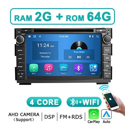 Carplay / Android auto KIA Ceed / Venga (2010–2016) – Système multimédia stéréo avec Bluetooth, GPS et lecteur média intégré