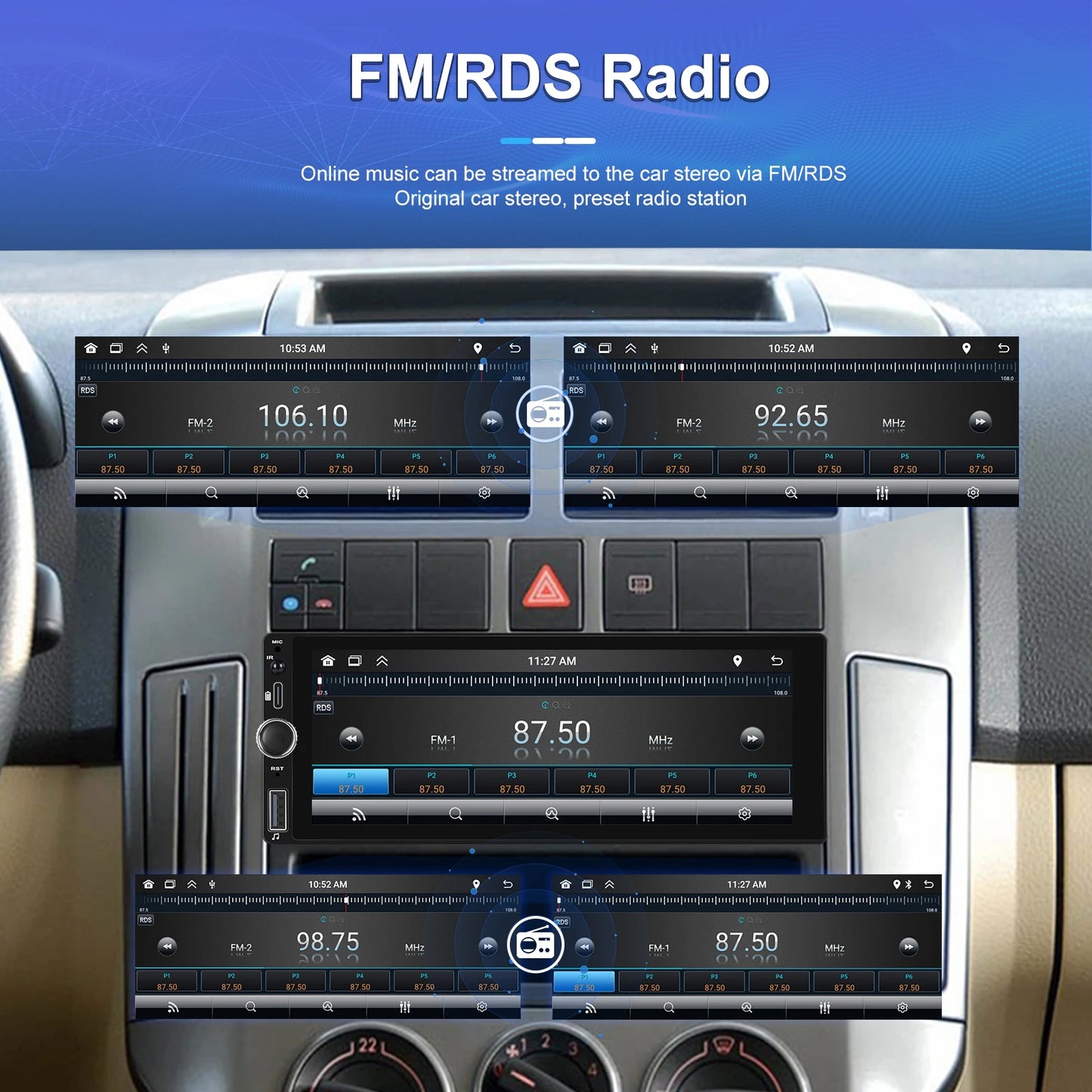 CarPlay Autoradio Android 1Din 6.86" GPS Navigation Player avec Android Auto, FM, WiFi, USB et Caméra de Recul