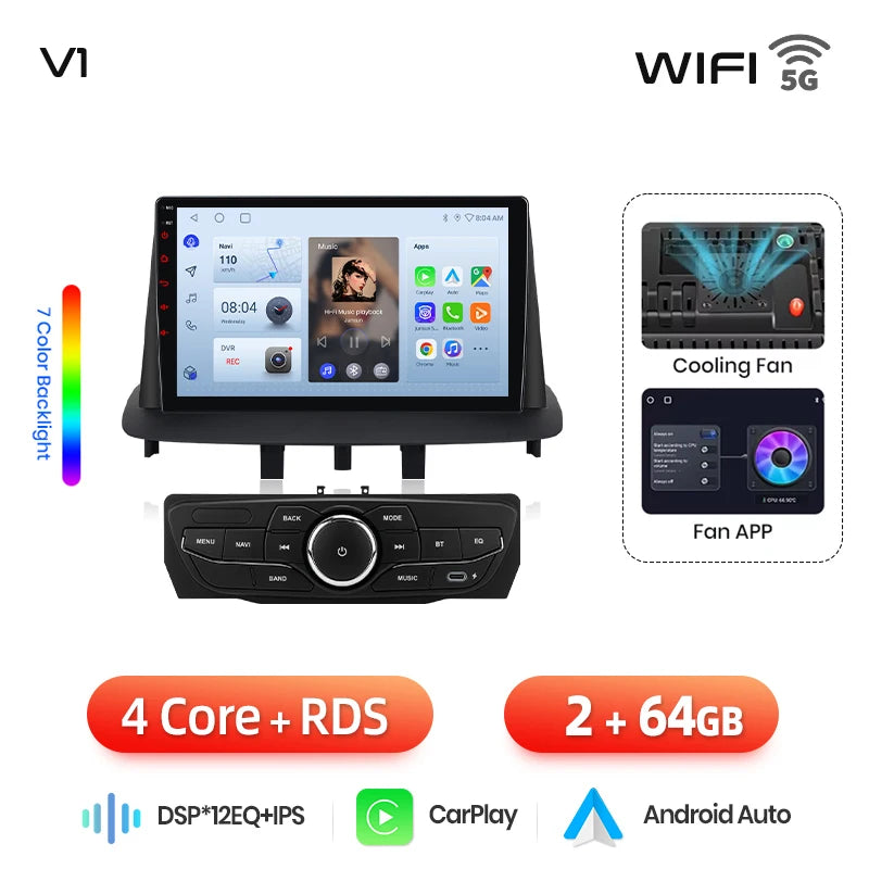 Autoradio Carplay Androidauto pour Renault Mégane 3 / Fluence / Samsung SM3 (2008–2014)