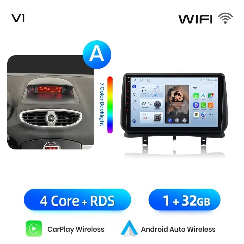 Autoradio CarPlay / Android Auto pour Renault Clio 3 (2005–2014)