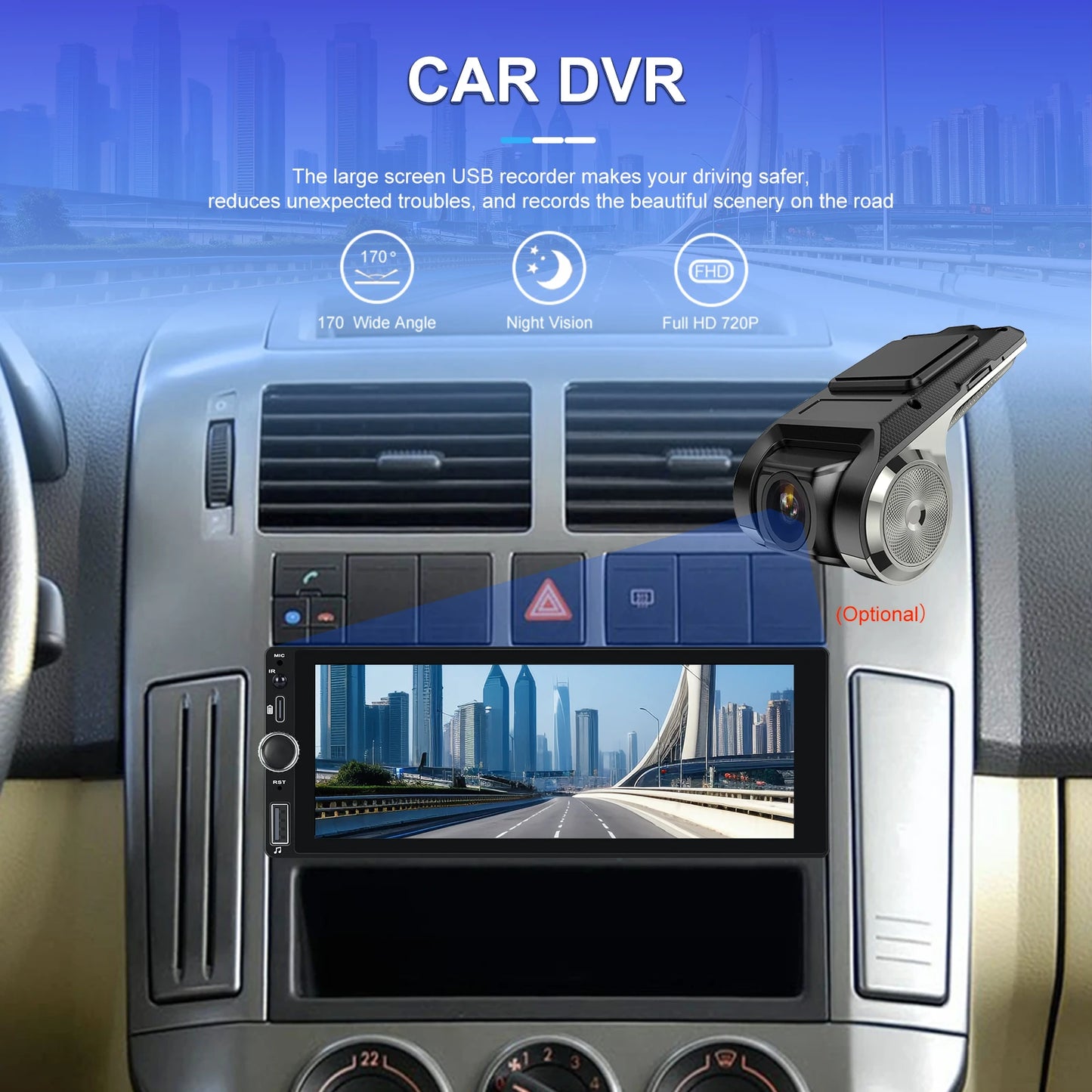 CarPlay Autoradio Android 1Din 6.86" GPS Navigation Player avec Android Auto, FM, WiFi, USB et Caméra de Recul