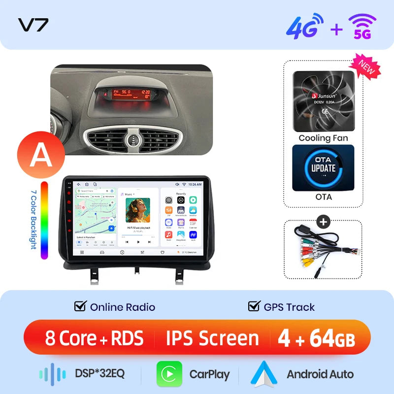 Autoradio CarPlay / Android Auto pour Renault Clio 3 (2005–2014)