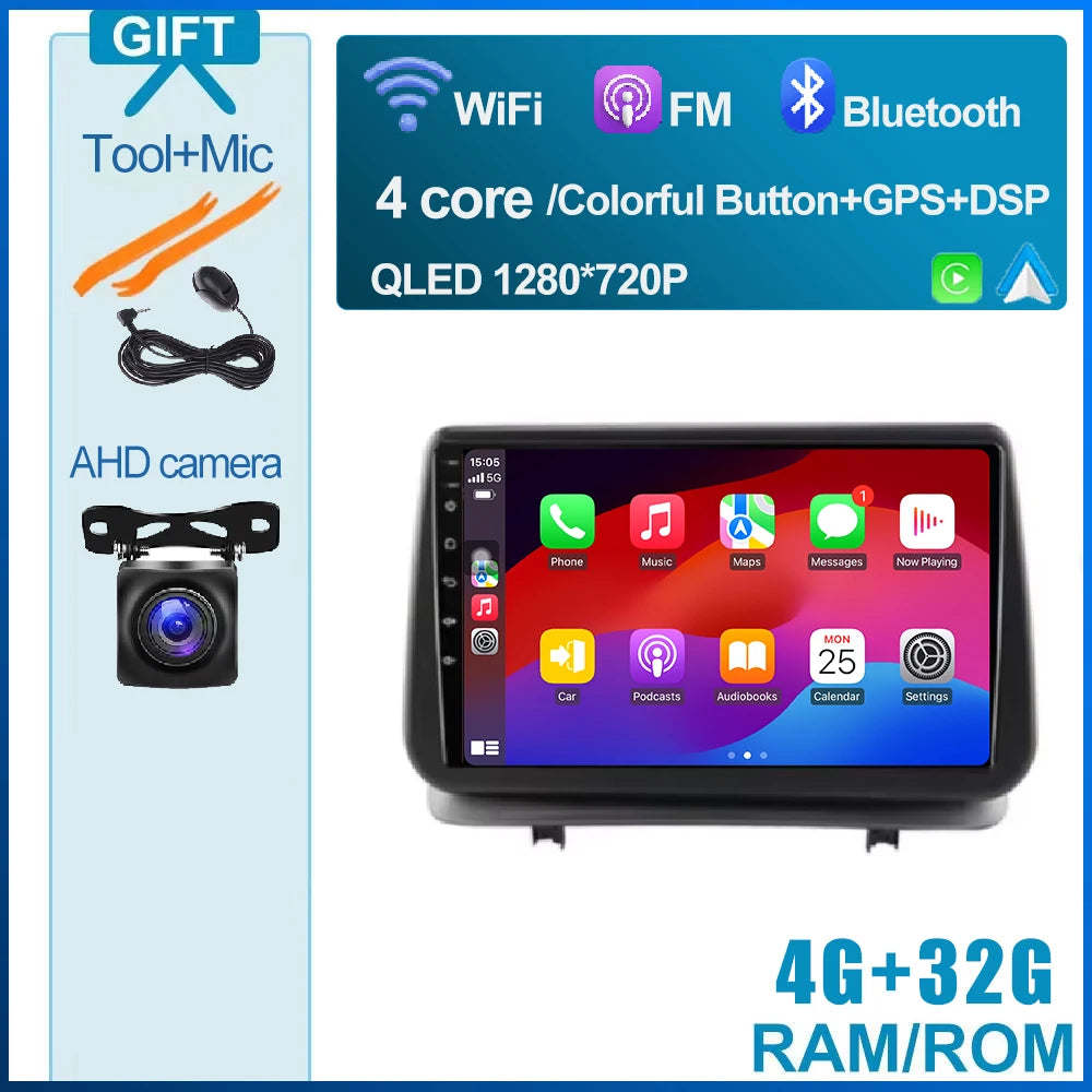 Ecran Renault Clio 3 2005-2014 Carpaly Auto Radio Multimedia Video Player Navigation GPS 4G WIFI Bluetooth Android 14