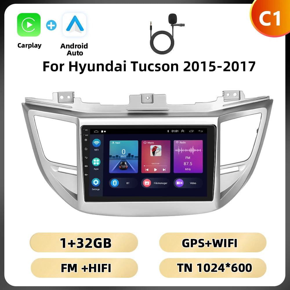 Autoradio CarPlay, Android Auto 2DIN pour Hyundai Tucson 2015-2017, Lecteur Multimédia avec Wi-Fi 4G,  DSP