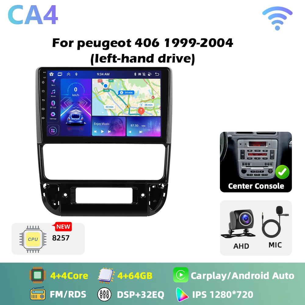 Autoradio Peugeot 406 (1999–2004) – Compatible CarPlay, Android AUto, GPS, FM, multimédia 2DIN