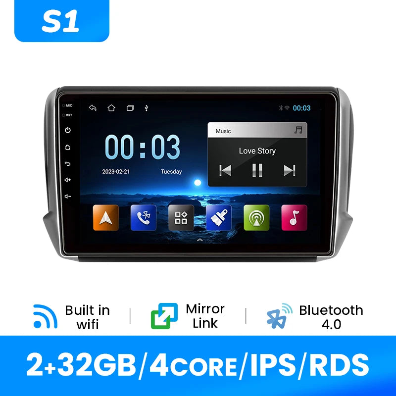 Autoradio Multimédia CarPlay Sans Fil - Peugeot 2008 / 208 (2012 à 2018) – GPS, WiFi, 4G, DSP