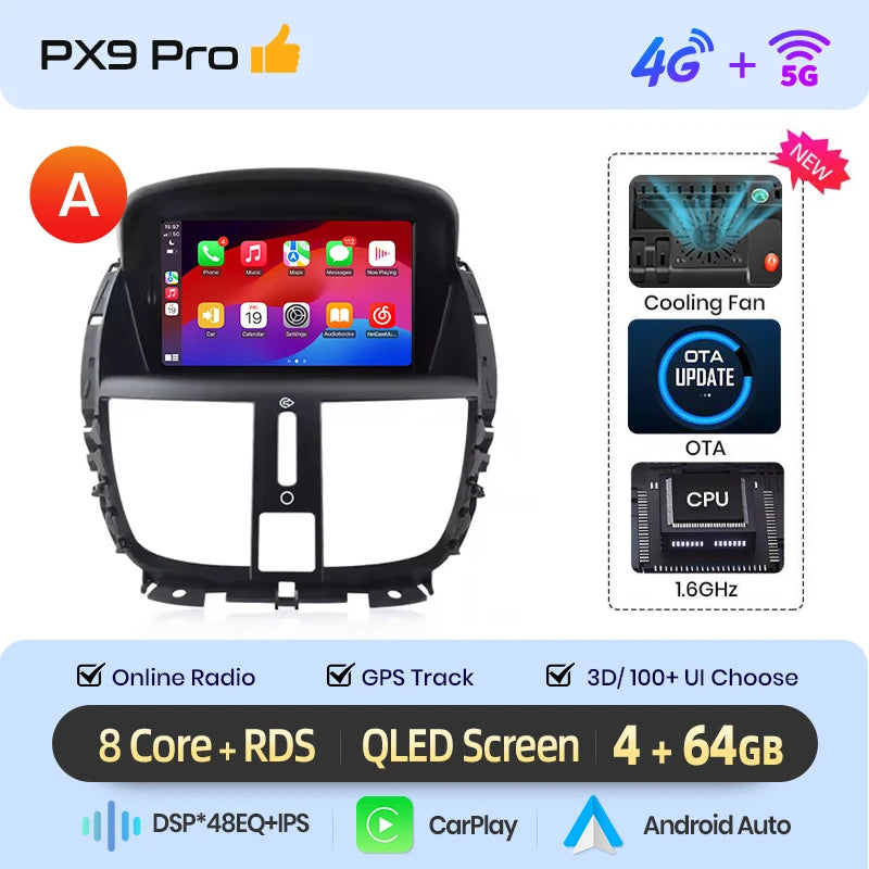 Peugeot 207 / 207 CC (2006–2015) Autoradio mit kabellosem CarPlay, Android Auto und integriertem GPS – Intelligentes Multimediasystem