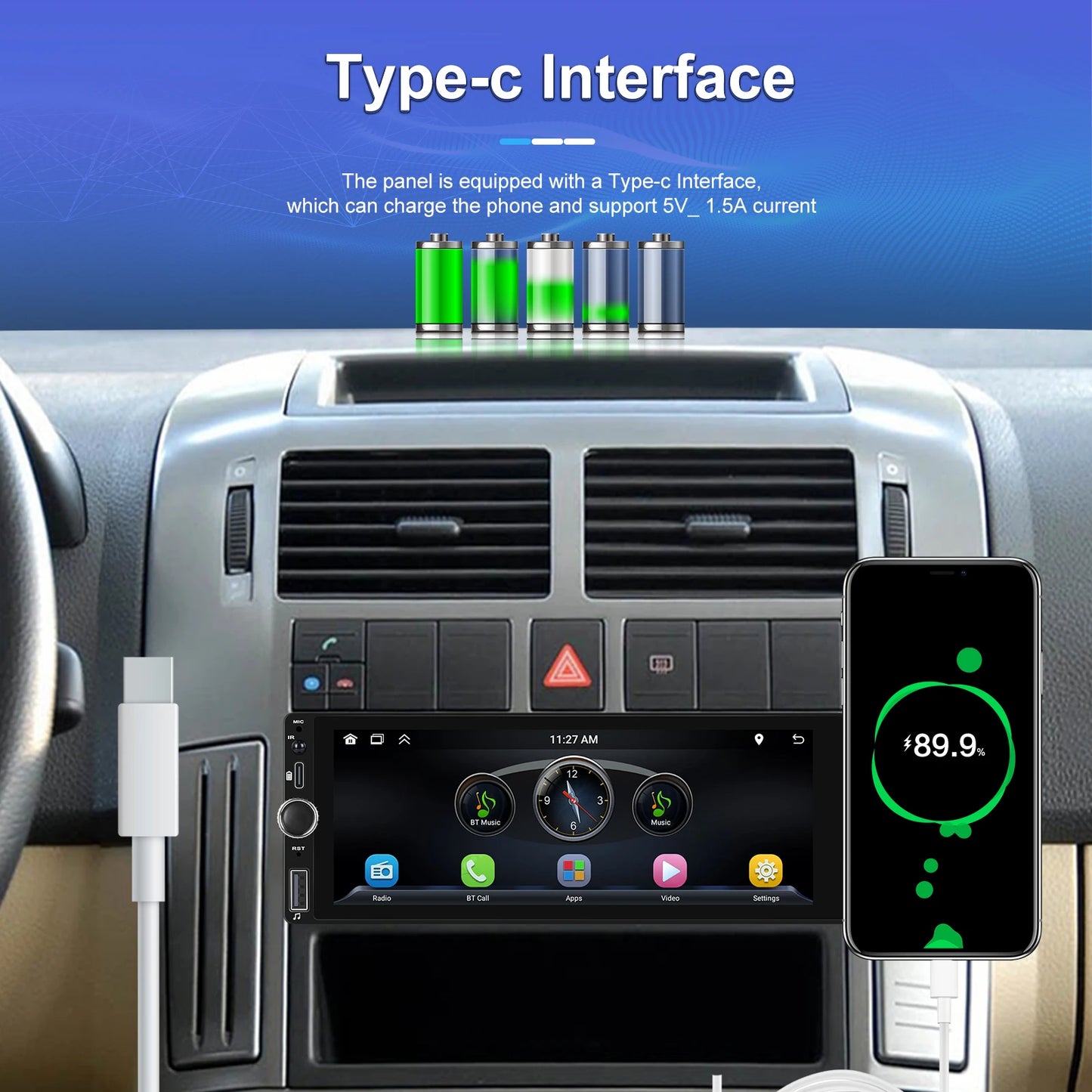 CarPlay Autoradio Android 1Din 6.86" GPS Navigation Player avec Android Auto, FM, WiFi, USB et Caméra de Recul