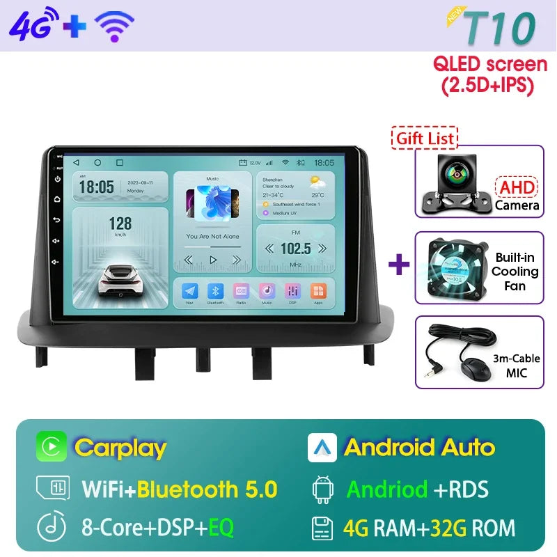 Radio con Carplay y Android Auto para Renault Mégane 3 y Fluence (años 2008 a 2014)