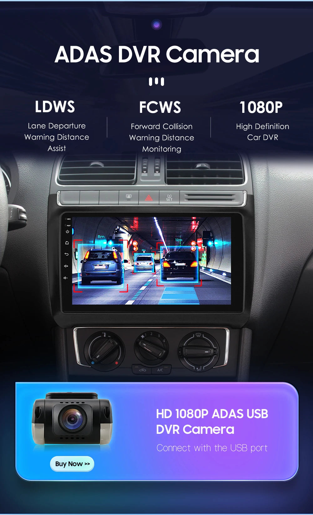 Autoradio CarPlay 2 DIN Android 13 pour Volkswagen Polo 5 (2008–2020)