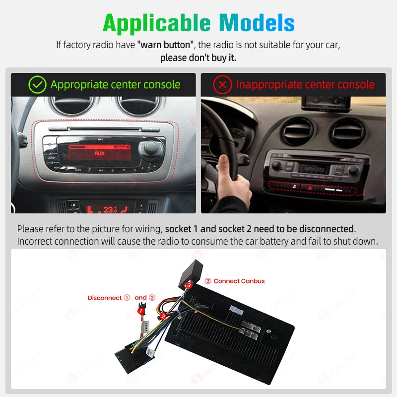 Autoradio écran avec CarPlay sans fil, Android Auto et GPS pour Seat Ibiza 6J (2009-2013) – Système multimédia intelligent pour voiture.