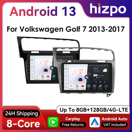 Autoradio Android Auto 10,1" 2DIN pour Volkswagen Golf 7 (2013-2017) avec GPS, RDS, DSP, 4G, Bluetooth, CarPlay