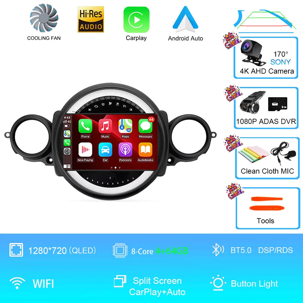 Autoradio Mini Cooper R56/R60/R51 (2006-2015) - GPS, CarPlay, Navigation, Stéréo, DSP, Bluetooth