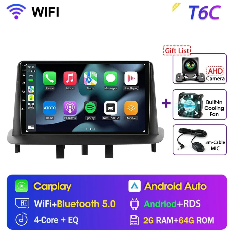 Radio con Carplay y Android Auto para Renault Mégane 3 y Fluence (años 2008 a 2014)