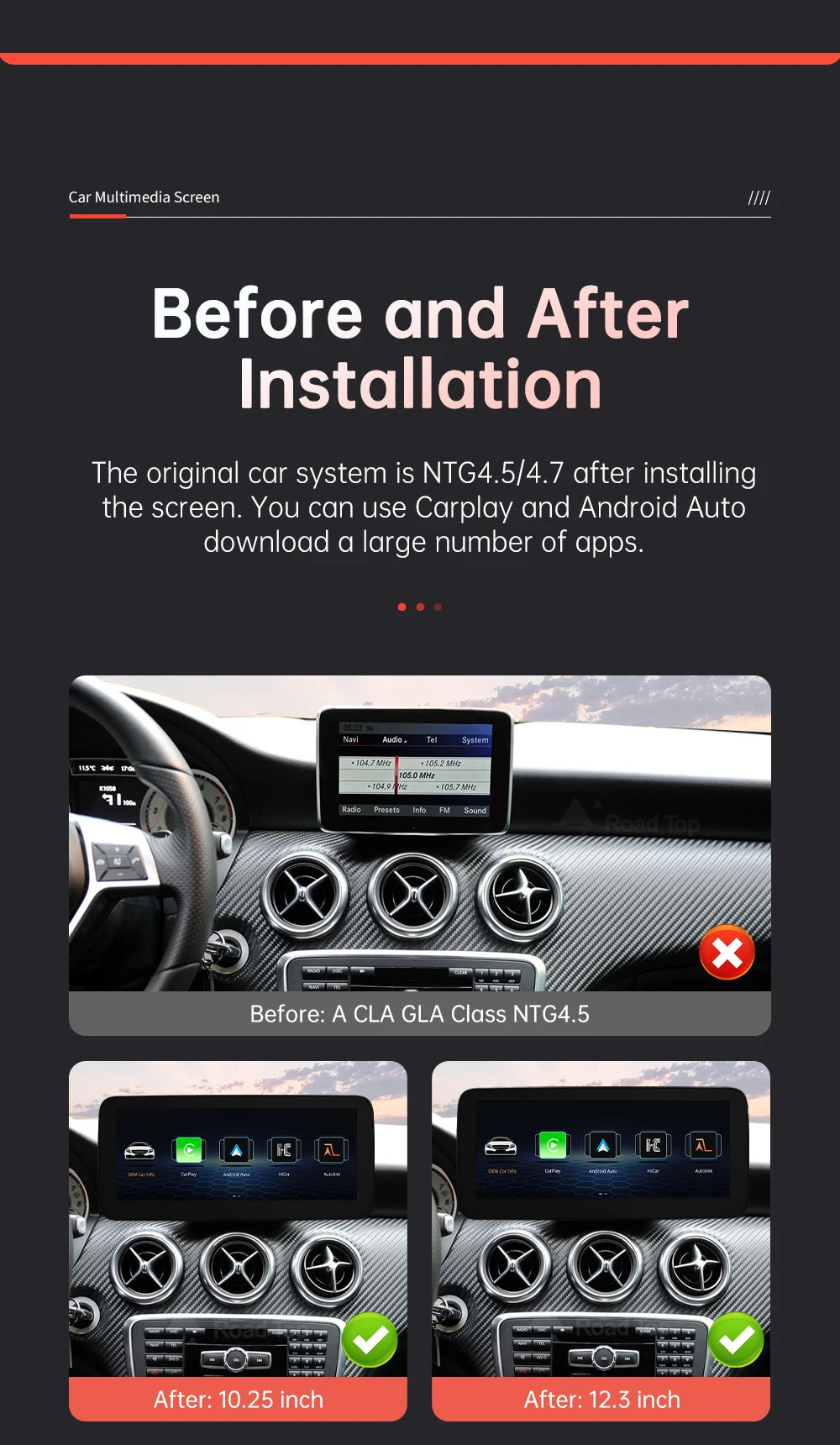Autoradio écran Multimédia 1920x720 pour Mercedes-Benz Classe A, B, CLA, GLA (2013-2015) – NTG4.5, Écran Tactile, CarPlay & Android Auto Sans Fil