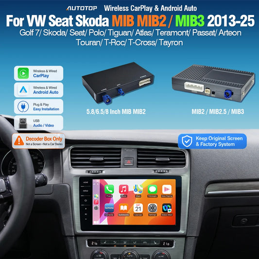 Boîtier CarPlay et Android Auto sans fil pour Volkswagen, Skoda et SEAT | MIB, MIB2 et MIB3