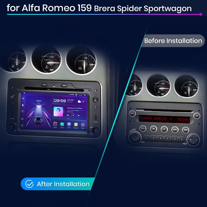 Autoradio CarPlay sans fil et Android Auto pour Alfa Romeo 159 Brera Spider Sportwagon GPS intégré autoradio