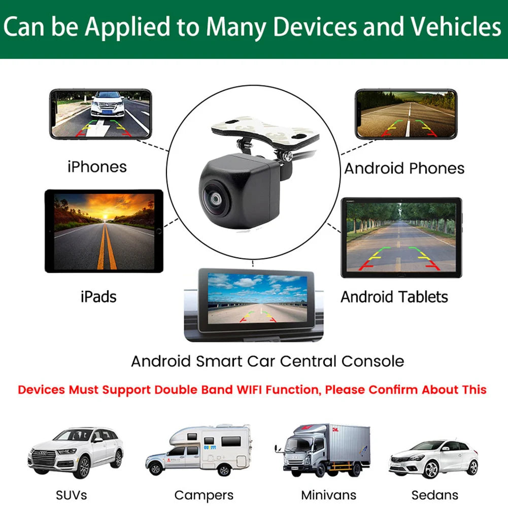 Caméra de Recul Sans Fil 1080P pour Voiture – Vision Nocturne HD, Grand Angle 170°, WiFi Compatible iPhone & Android, Alimentation 12V/24V