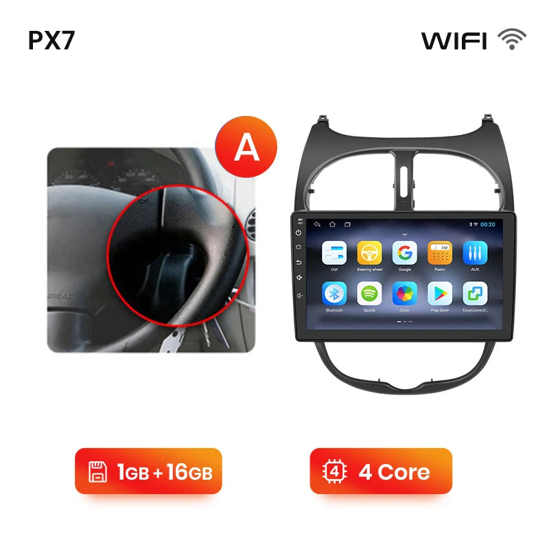 Autoradio écran pour Peugeot 206, 206CC, 206SW avec CarPlay sans fil pour Apple et Android Auto, GPS IPS, RDS, FM, WiFi, Bluetooth 4G, stéréo multimédia à 8 cœurs
