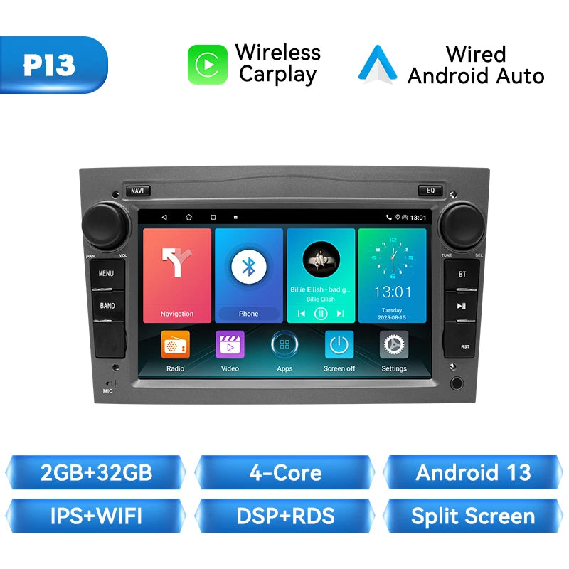 Autoradio Android 14 CarPlay sans fil Compatible avec Opel Astra / Vectra / Corsa / Zafira / Antara / Vivaro