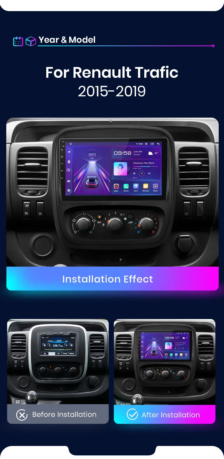 Autoradio CarPlay Renault Trafic 3 - Opel Vivaro B (2014-2021) – Système Android avec GPS, Navi, RDS et unité principale