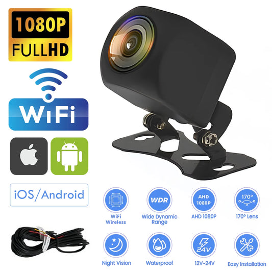 Caméra de Recul Sans Fil 1080P pour Voiture – Vision Nocturne HD, Grand Angle 170°, WiFi Compatible iPhone & Android, Alimentation 12V/24V