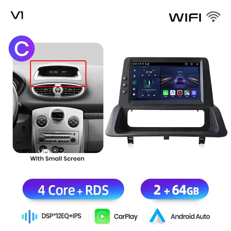 Autoradio CarPlay / Android Auto pour Renault Clio 3 (2005–2014)