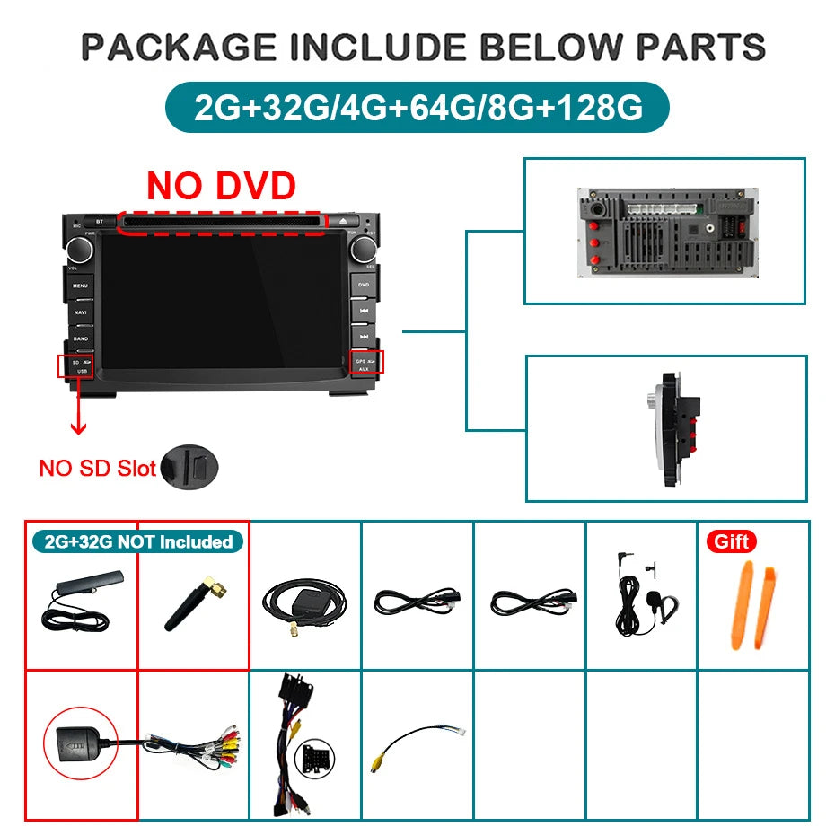 Carplay / Android auto KIA Ceed / Venga (2010–2016) – Système multimédia stéréo avec Bluetooth, GPS et lecteur média intégré