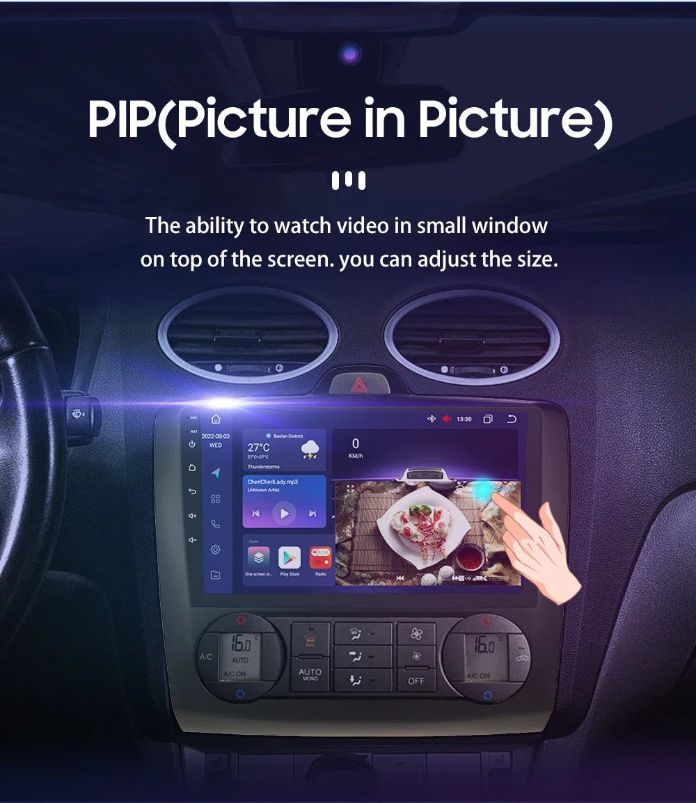 utoradio Android 9" Hizpo 2DIN avec GPS, Bluetooth, 4G, RDS, DSP, SWC et CarPlay – Compatible Ford Focus 2 Mk2 (2004-2011), Processeur UI7862